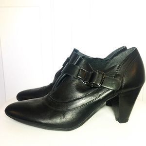 The Flexx Womens Ankle Boot Bootie Black Leather Heel Buckle Size 8B